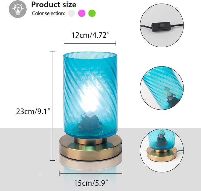 Modern Bedside lamp Gold Table lamp mid Century Modern Table lamp with Blue Glass Shade mini nightstand Lamps Small Desk lamp for Bedroom Living Room Office end Table
