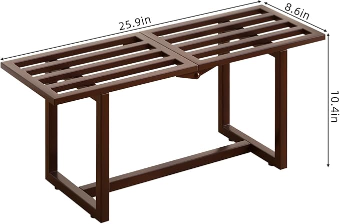 2 Pack Metal Plant Stand, Foldable Heavy Duty Indoor, Window Iron Plant Shelf - Mid Century Modern Slatted Bench for Patio, Garden, Living Room Load Bearing 330 lbs, 26" L x 10.4" H x 8.6" W 1 Tier Coffee