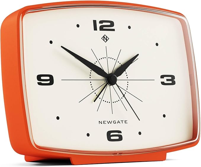 NEWGATE® Brooklyn Alarm Clock | Rectangular Retro Design | Pumpkin Orange | Ideal for Bedside, Desk, Shelf & Mantel | Mid-Century Retro Bedroom & Office Accessory