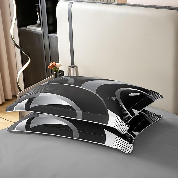 Erosebridal Gray Black White Spiral Bedding Set Full Swirls Stripes Geometric 100% Cotton Duvet Cover Minimalists Boho Comforter Cover for Kids Teens Adults Graffiti Art Lines Bed Set 3 Pcs