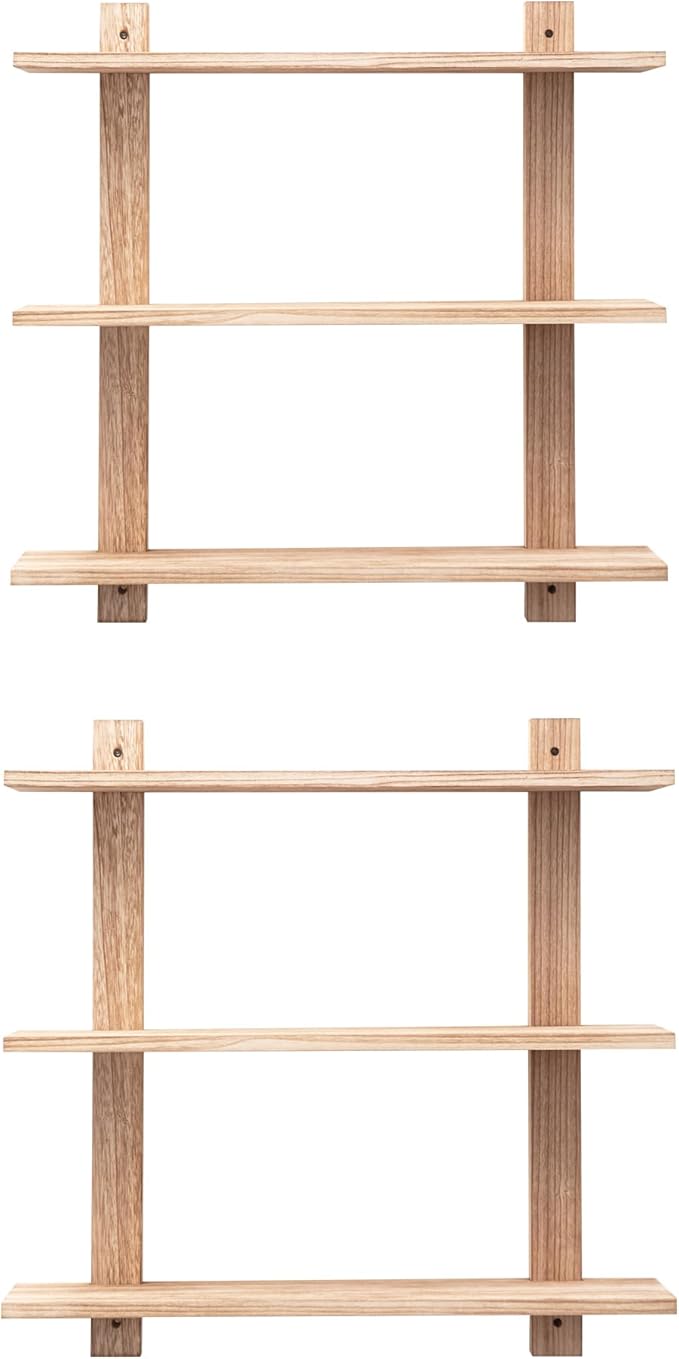 3 Tier Floating Shelves,Long Wall Shelf,Over The Toilet Shelves Bathroom Hanging Display Storage Rustic for Living Room Bedroom Kitchen Office Coffee Bar Decor ,24 Inch,2 Pack,(Carbonized Black)