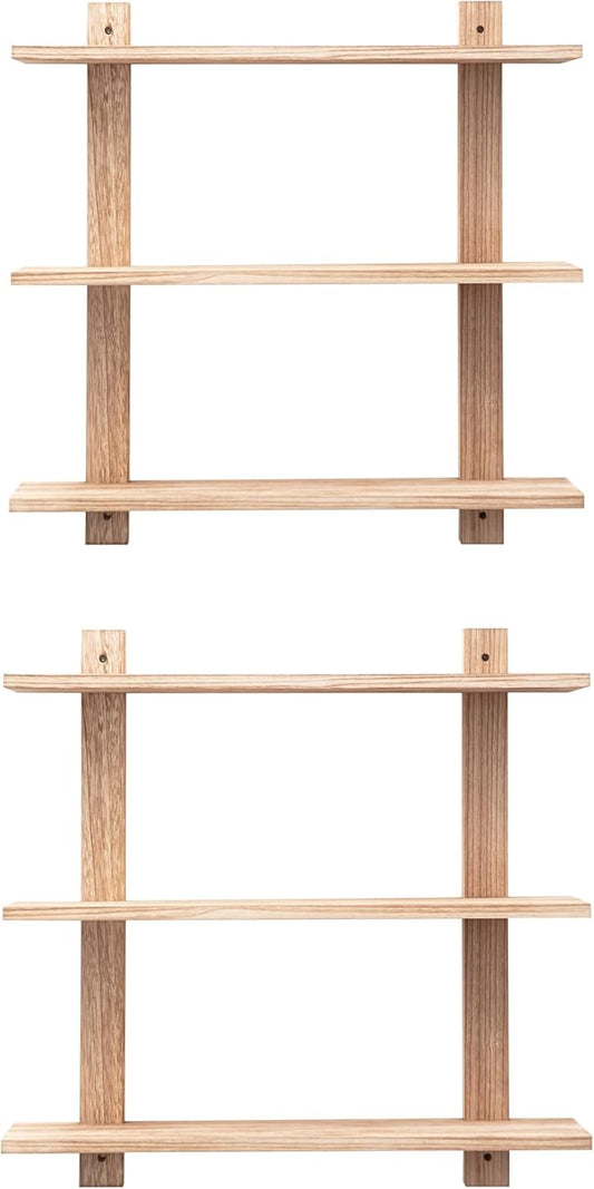3 Tier Floating Shelves,Long Wall Shelf,Over The Toilet Shelves Bathroom Hanging Display Storage Rustic for Living Room Bedroom Kitchen Office Coffee Bar Decor ,24 Inch,2 Pack,(Carbonized Black)