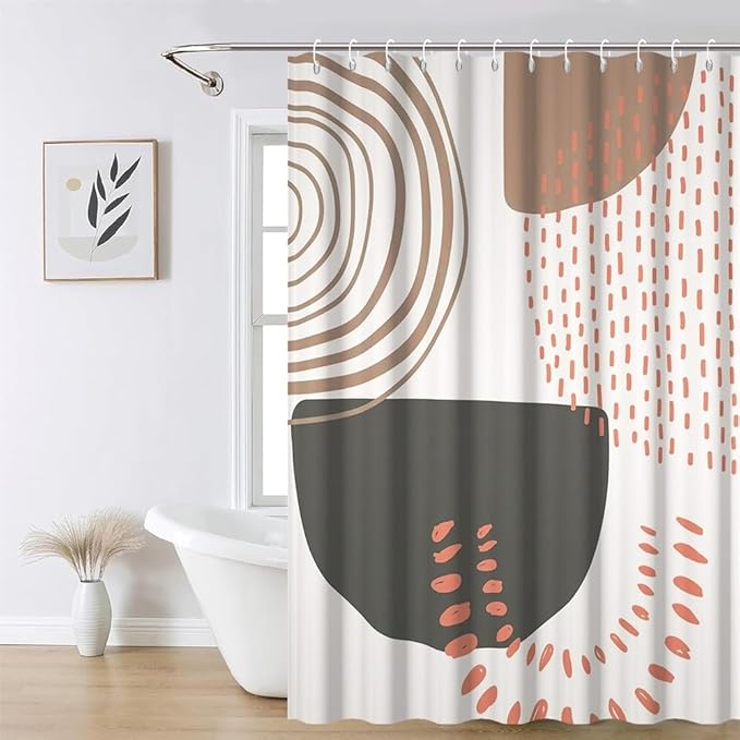 69x70 Inch Modern Boho Shower Curtain for Bathroom Abstract Minimalist Bathroom Set Decor Geometric Stripes Spots Chic Aesthetic Bathtub Curtains Washable Waterproof Polyester Fabric with Hooks