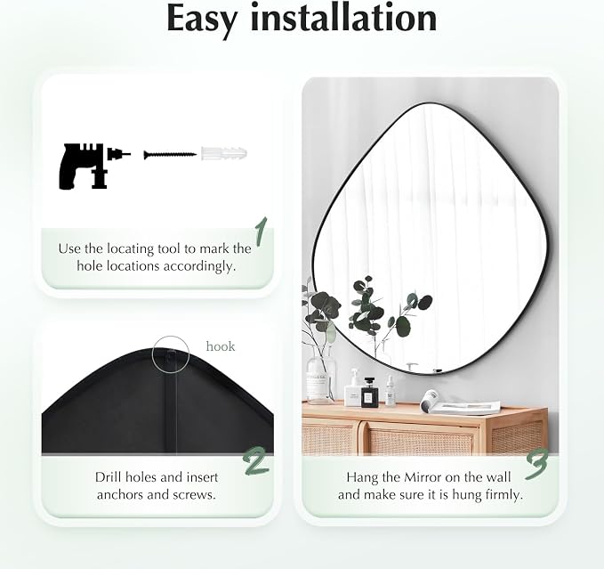 Irregular Wall Mirror Matel Matte Black Framed Wall Mirror for Living Room Bedroom Bathroom Entryway Wall Decor 23.6" L x 23.6" W ELE-004B