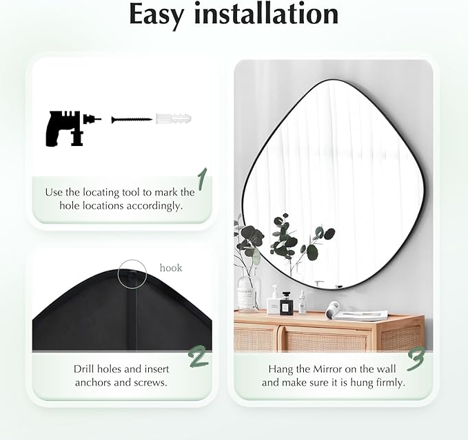 Irregular Wall Mirror Matel Matte Black Framed Wall Mirror for Living Room Bedroom Bathroom Entryway Wall Decor 23.6" L x 23.6" W ELE-004B