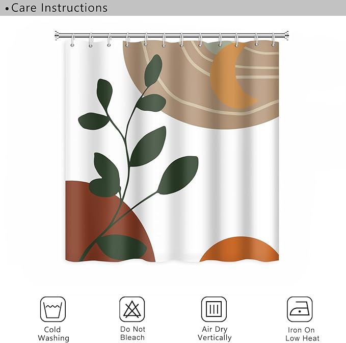 Abstract Boho Shower Curtain for Bathroom Moon Eucalyptus Leaves Waterproof Polyester Shower Curtains Modern Minimalist Artistic Aesthetic Shower Curtain with Hooks Decorative, 72x96 Inch