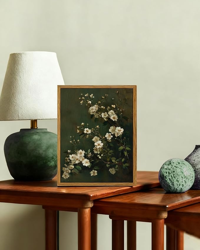 InSimSea Vintage Framed Wall Art Rainy Night Flower Branch Canvas Prints, Vintage Home Decor, Print Framed Painting Picture,For Living Room, Study, And Dining Room Wall Decor 10L x 8W