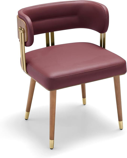 Modern Upholstered Leather Dining Chairs with High-Resilience Foam Cushion, Walnut Wood Veneer&Gold Metal Legs, 22Lx20.5Wx28.3H Inches, Anti-Slip Kitchen Chairs for Dining Room,Cherry