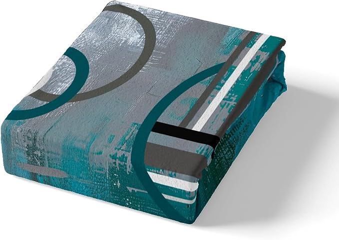 Teal Blue Green Gray Duvet Cover Full,Grunge Oil Painting Style Bedding,Modern Geometric Swirls Comforter Cover,Abstract Circles Square Pattern Bedspread Cover with Zipper& Ties Bedroom Decor