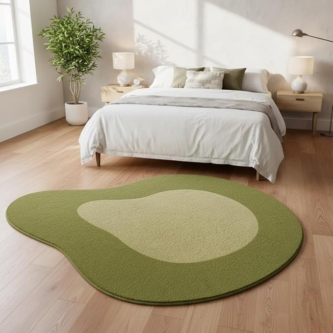 Olive Green Yellow Irregular Area Rug Machine Washable Unique Designer Rug for Living Room Bedroom Home Office Minimalist Neutral Rugs Modern Abstract Boho Nursery Playroom Non Slip Carpet 8ft