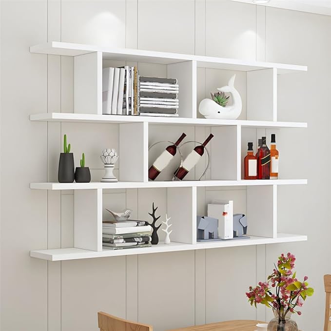 Wall Mounted Floating Shelves Modern Bookcase Storage Shelf Open Hanging Wall Shelves Bookshelf for Home Deco LivingRoom Bedroom Study Office -White 31.5" L x 6" W x 38" H