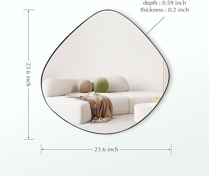 Irregular Wall Mirror Matel Matte Black Framed Wall Mirror for Living Room Bedroom Bathroom Entryway Wall Decor 23.6" L x 23.6" W ELE-004B