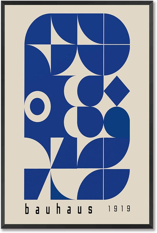 Vintage Bauhaus 1919 Geometric Framed Poster Blue And White Geometric Composition Canvas Wall Art Minimalist Abstract Prints Painting For Home Bedroom Dorm Wall Decor 8x10in Framed