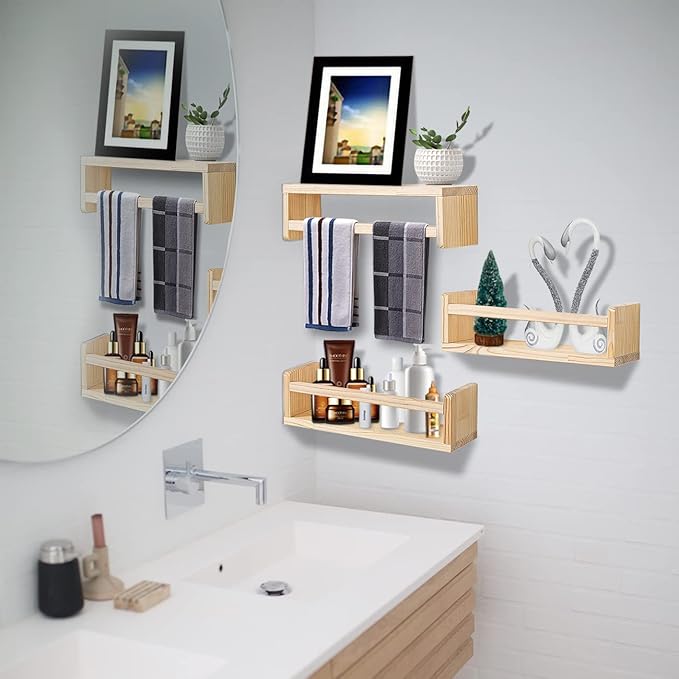 AZSKY Floating Nursery Book Shelves for Wall Set of 3, Wood Bookshelf for Kids Room, Small Bookshelf Wall Mounted for Baby Teen Boys Girls Bedoom Bathroom Decor Storage