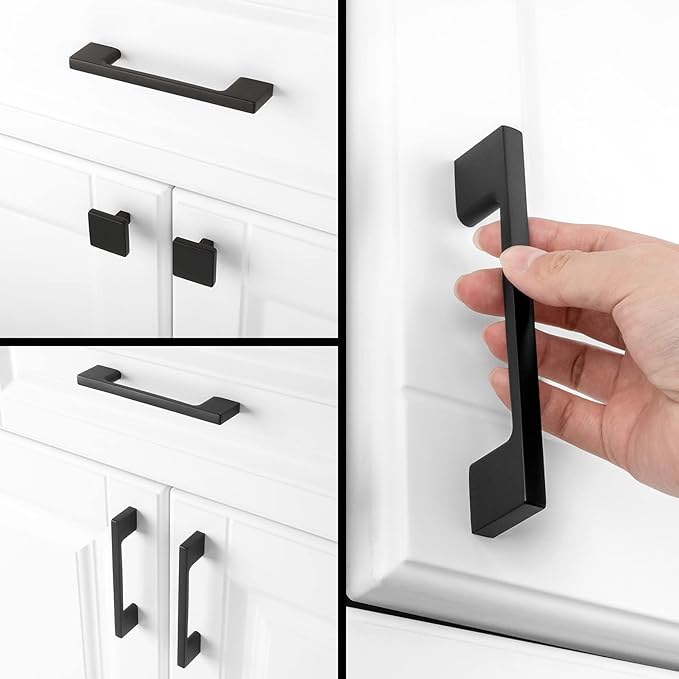KOOFIZO Wide Foot Cabinet Bar Pull - Black Modern Solid Handle, 3.8 Inch/96mm Screw Spacing, 10-Pack for Kitchen Cupboard Door, Bedroom Dresser Drawer, Bathroom Wardrobe Hardware