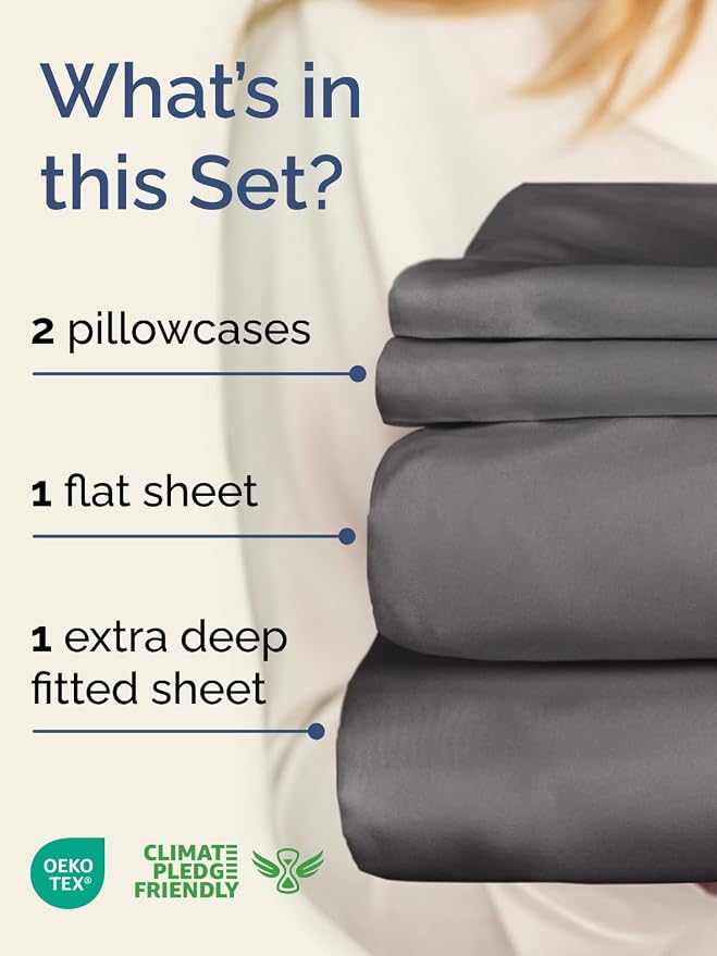 Extra Deep Twin Sheet Set - 4 Piece Breathable and Cooling Sheets - Hotel Luxury Bedding for Women, Men, Kids & Teens - Easy & Secure Fit - Soft, Wrinkle Free and Comfy w/Extra Deep Pockets - Grey