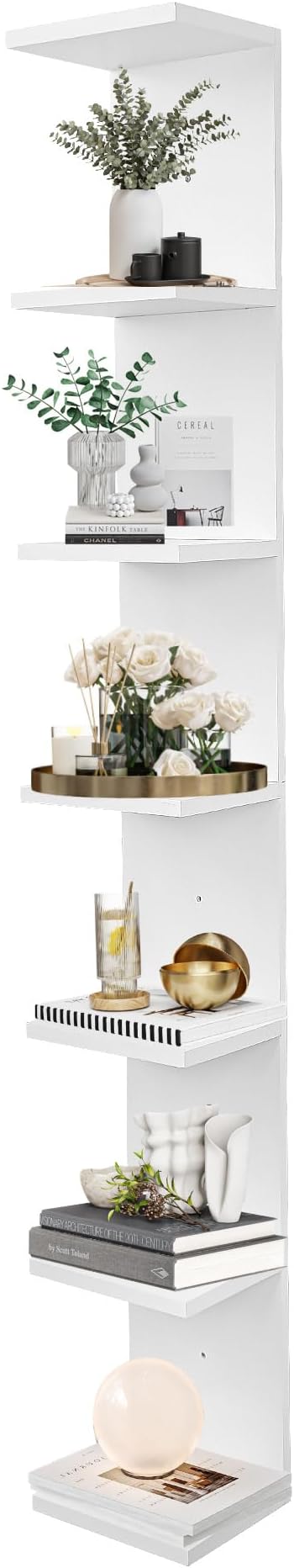 7 Tier Wall Shelf Unit,Vertical Column Floating Storage Home Decor Organizer,White Lack Wall Shelf for Bedroom,Living Room,Office Decor(1 Pack)