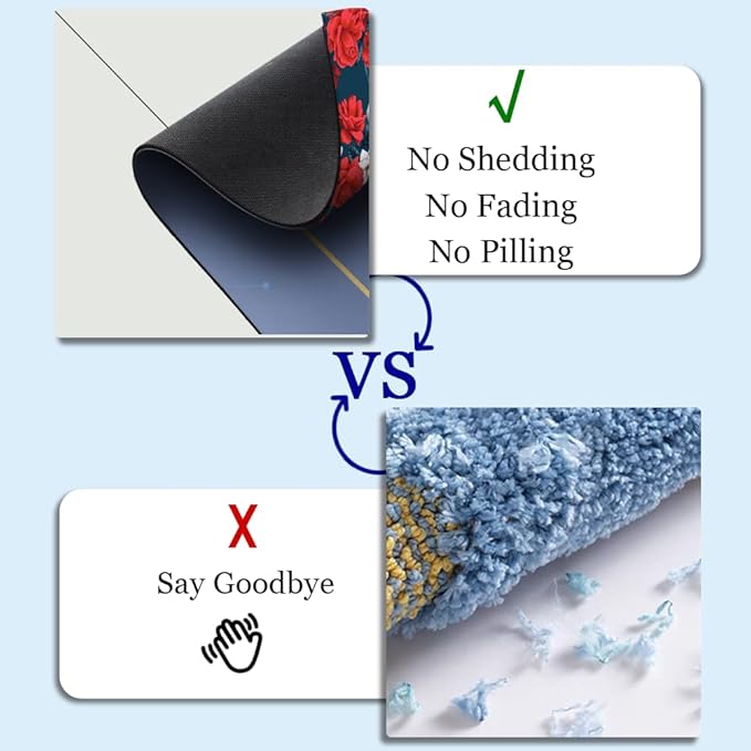 Diatomaceous Earth Bath Mat,Watercolor Flowers Gold and Blue Non-Slip Volume Super Absorbent Fast Drying for Bathroom Kitchen Door mat,Eco-Friendly Easy to Clean 17×27.5Inch (43 * 70cm)
