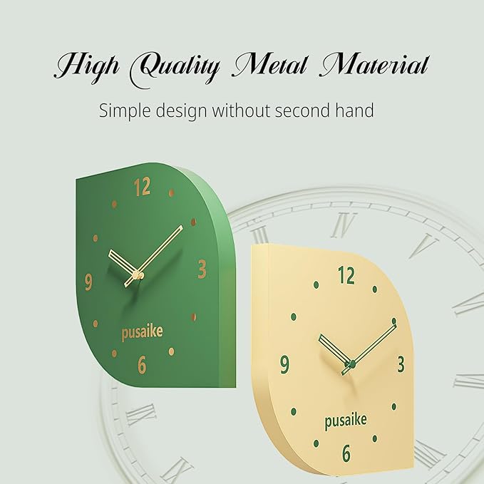 Cute Green Yellow Silent Corner Wall Clock Non Ticking for Living Room, 12 inch Mid Century Modern Decorative Double Sided Clock for Wall Battery Operated, Unique Metal Fancy Clock Wall Decor
