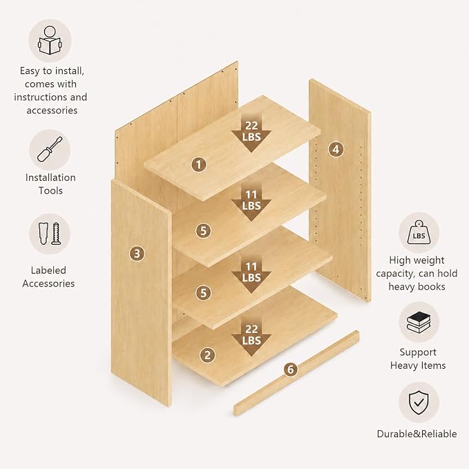 Wooden 3-Tier Bookshelf, Adjustable Open Storage Shelf Unit, 31.5" Tall Bookcase（Oak）