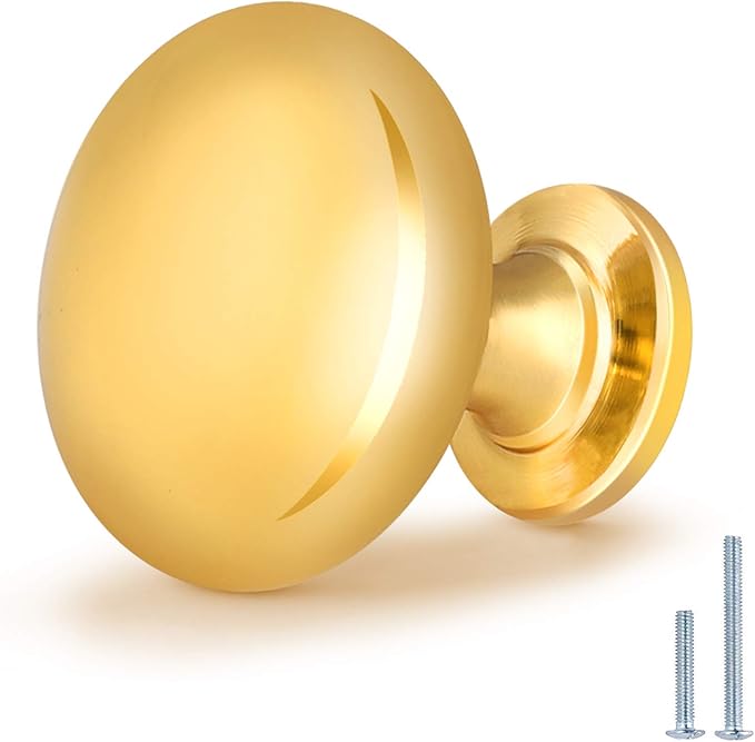 Polished Gold Cabinet Knob Solid Kitchen Drawer Hardware,Antique Gold Drawer Dresser Round Knob Euro Style Furniture Hardware,Diameter:1-1/5"