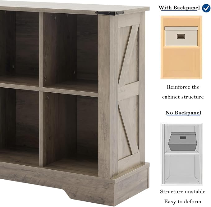 8 Cube Storage Organizer, 2 Tier Book Shelf with Led Lights, Farmhouse Book Shelves for Living Room, Horizontal Toy Storage Bookshelf, Wood Display Bookcase Cabinet for Bedroom, Office, Grey
