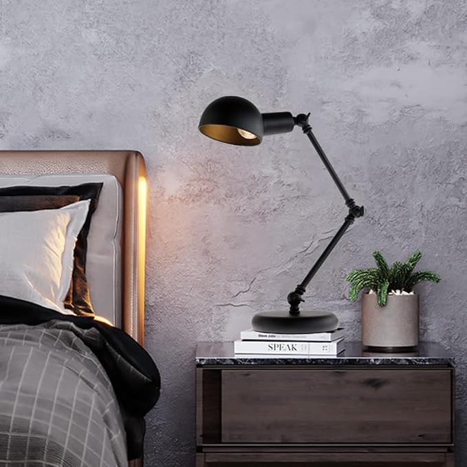 Black Desk Lamp Retro Reading Adjustable Gooseneck Architect Table Swing Arm Bedside Night Stand Lamps for Bedroom End