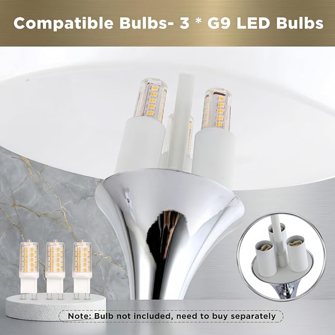 Modern Mushroom Table Lamp, Mid-Century Nightstand Lamp with Smooth Acrylic Shade & Metal Base, 3-G9 Socket Bedside Desk Lamp for Bedroom Living Room Office, Retro Decor Accent Light, Chrome