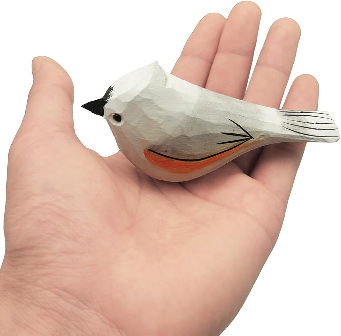DIYOMR Hand Carved Wooden Bird Sculpture, Artistic Animal Decor, Vivid White Bird Statue for Home Table Ornament