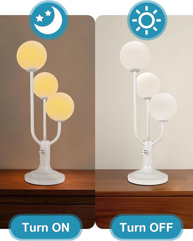 Lightdot Modern White Globe Table Lamp Dimmable Mid Century 3-Light Desk Lamp 3000K Warmwhite Nightstand Lamp for Bedroom Bedside End Table(G9 Bulb Included)