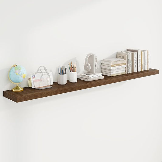 72in Floating Shelves for Wall, 72"W x 9.25"D x 1.5"H, Long Wall Mounted Engineered Wood Shelves with Invisible Brackets for Living Room, Bedroom, Bathroom, Kitchen Decor and Storage, Walnut