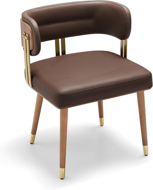 Modern Upholstered Leather Dining Chairs with High-Resilience Foam Cushion, Walnut Wood Veneer&Gold Metal Legs, 22Lx20.5Wx28.3H Inches, Anti-Slip Kitchen Chairs for Dining Room,Dark Grey
