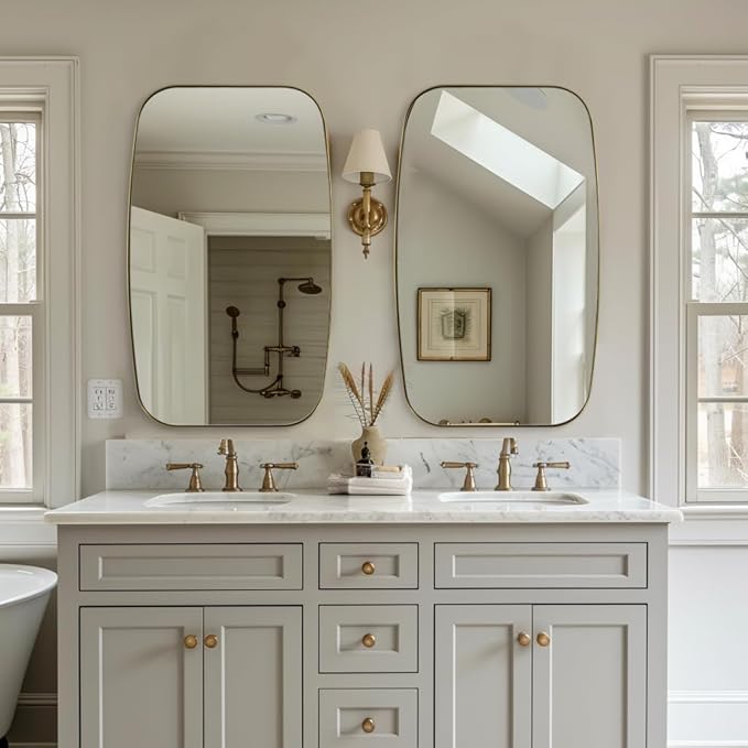 ANDY STAR Gold Oval Mirrors for Bathroom, Large 24x36’’ Brushed Gold Metal Framed Oblong Wall Mirror, Modern Brass Vanity Mirror in Stainless Steel Frame Wall Mount Horizontal or Vertical