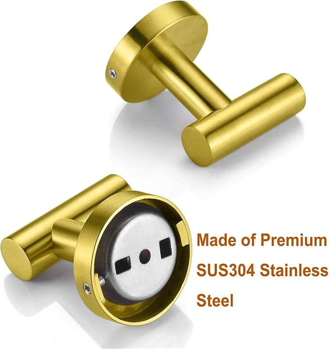 Nolimas Bathroom Towel Hooks, SUS 304 Stainless Steel Coat Hook Round Clothes Towel Coat Robe Hook Cabinet Closet Door Sponges Holder for Bath Kitchen Garage Hotel, Wall Mounted, Brushed Gold, 4Pack