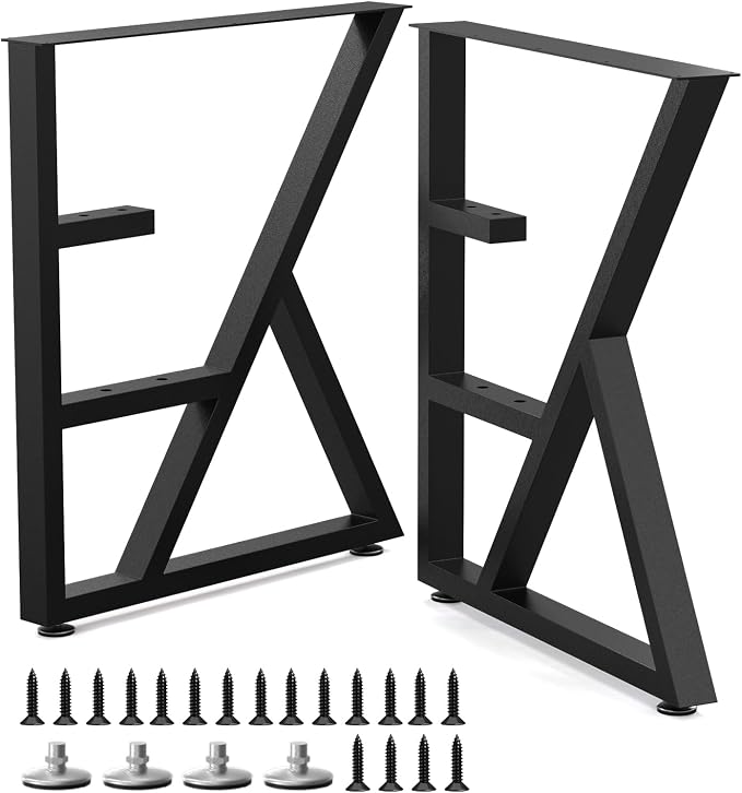 Table Legs 28”H x 24”W Heavy Duty Metal Furniture Legs K Shape for Dining Table Kitchen Table Office Desk Table Base Replacement with Adjustable Feet Pads Screws 1000 LBS Load Black Set of 2