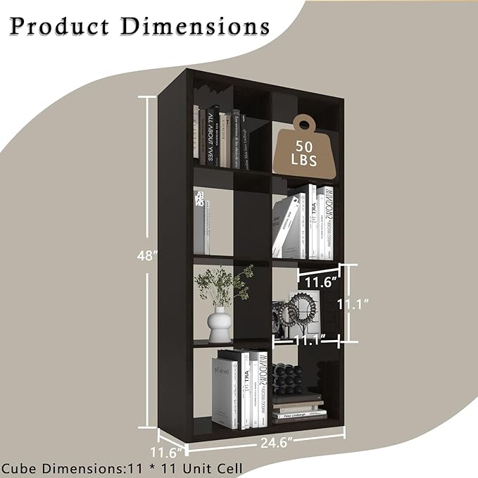 Endearing Limons【2026 Wooden Thick Border 8 Cube Shelf Storage Organizer with Anti-Tipping Kits + Reversible Open Back Bookcase (11 x 11 Unit Cell Chocolate)