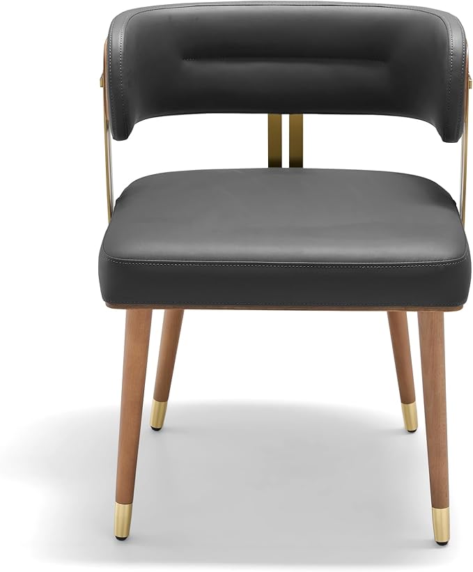 Modern Upholstered Leather Dining Chairs with High-Resilience Foam Cushion, Walnut Wood Veneer&Gold Metal Legs, 22Lx20.5Wx28.3H Inches, Anti-Slip Kitchen Chairs for Dining Room,Black