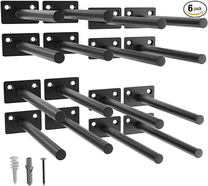 LEOPO 16-Pack 10 inch Floating Shelf Brackets, Hidden Shelf Bracket for Wood, Concealed Blind Shelving Support,Invisible Black Coated Brackets for DIY Decorative,Fit for Kitchen, Bathroom,Study Room