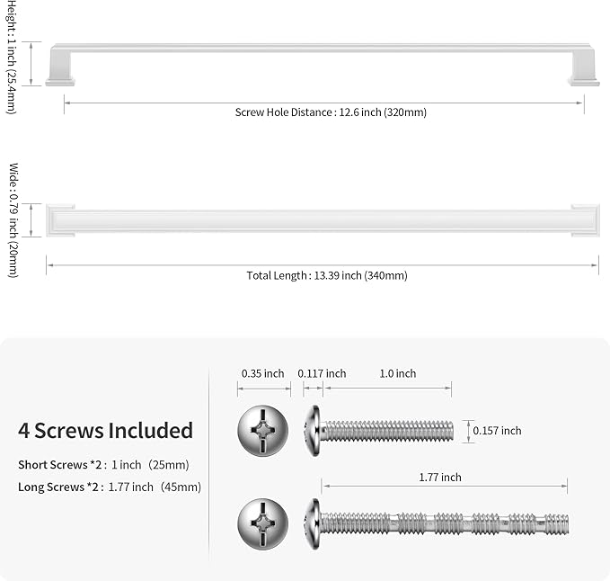 10 Pack 12.6 Inch(320mm) Hole Center Matte White Modern Cabinet Pulls Kitchen Cabinet Handles Kitchen Cabinet Hardware Timeless Drawer Pulls for Dresser Cupboard Wardrobe, Matte White(12.6x10)
