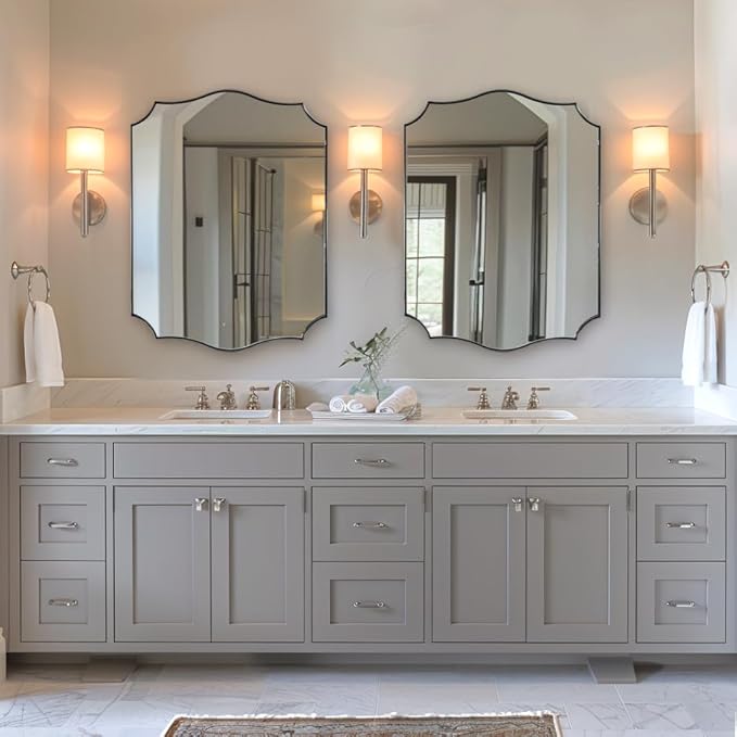ANDY STAR Chrome Bathroom Mirror, 22x30 Inch Polished Nickel Vanity Mirror, Modern Scalloped Mirror for Bathroom with Anti-Rust Stainless Steel Frame, Hangs Vertical or Horizontal