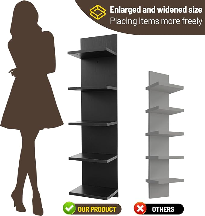 Wooden 5 Tier Wall Shelf,Vertical Column Floating Storage Home Decor Organizer,Floating Shelf Wall Decor Shelves for Bedroom, Living Room,Vanity(Black)