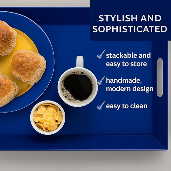Melamine Serving Tray with Handles, Chip and Break-Resistant, Durable and Kid-Friendly Food Tray for Indoor and Outdoor, Dishwasher Safe, Cobalt/Navy - Thomas Fuchs Creative