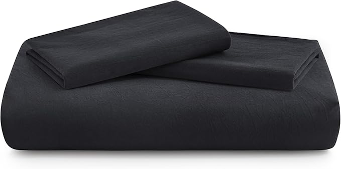 Black Duvet Cover Full Size, 100% Washed Cotton Linen Like Bedding Set with Zipper Closure (No Comforter), 80x90 Inches