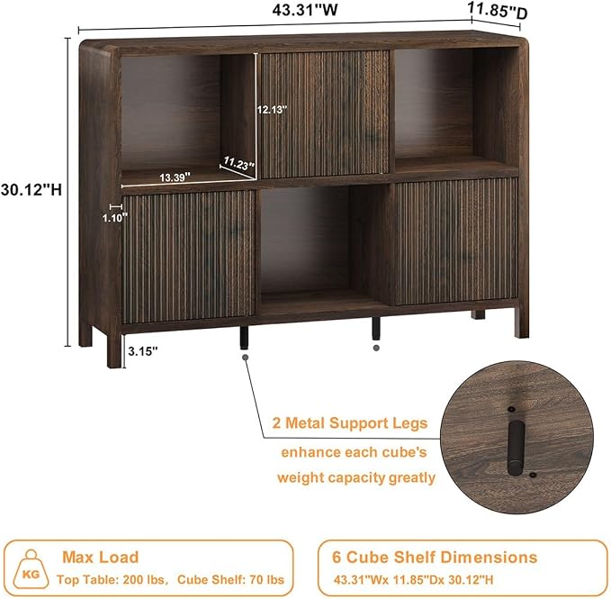FATORRI 5 Cube Bookshelf and 6 Cube Bookcase with Doors (Dark Walnut)