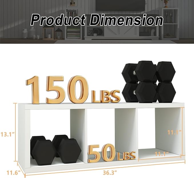 CTESNE【2026 Wooden Thick Frame 3 Cube Storage Organizer Shelf with Anti-Tipping Kits + Reversible Open Back Bookcase, Horizontal and Vertical Dual-use（White,11inch）