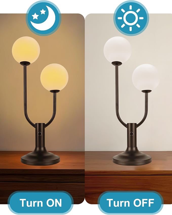 Lightdot 2-Globe Table Lamp for Bedroom Mid Century Modern Black Small Desk Lamp 3000K Warmwhite Dimmable Nightstands Lamp Bedside Table Lamp for Living Room Home Office