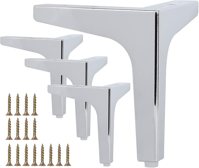 La Vane 5 Inch Metal Furniture Legs, Set of 4 - Modern Diamond Triangle Silver DIY Replacement Feet Corner Legs for Cabinet, Sofa, Sideboard, Couch, Dresser Makeover