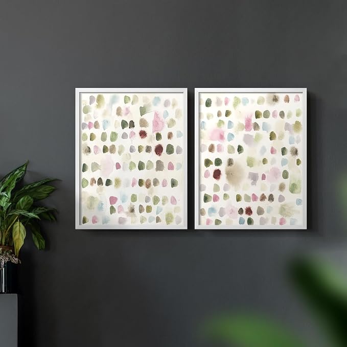 Renditions Gallery Set of 2 Peel & Stick Framed Prints, Hand Drawn Abstract Wall Art, Watercolor Seamless Pattern Wall Decor, Re-Stickable - Ready to Hang - 8"x10" - White Frame LT588