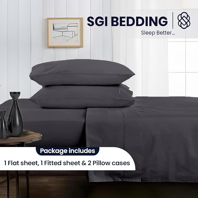 SGI bedding 100% Egyptian Cotton Sheets RV King Size – 600 Thread Count Sheets Set, Soft, Cooling, 15" Deep Pocket, Luxury Hotel Bedding, Breathable, Durable - Dark Gray