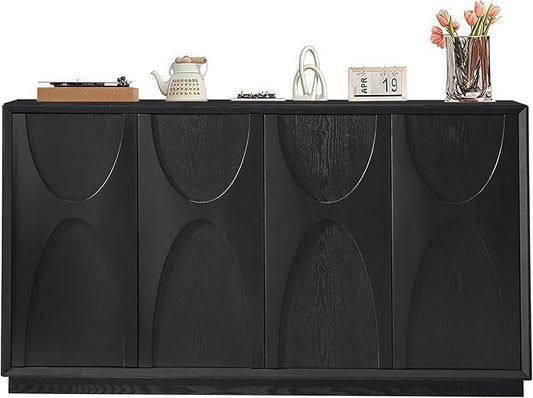 Sideboard Buffet Cabinet, Accent Storage Cabinet with 4 Doors and Adjustable Shelf, Farmhouse Mid Century Modern Buffet Sideboard for Living Room, Kitchen, Entry (Black)